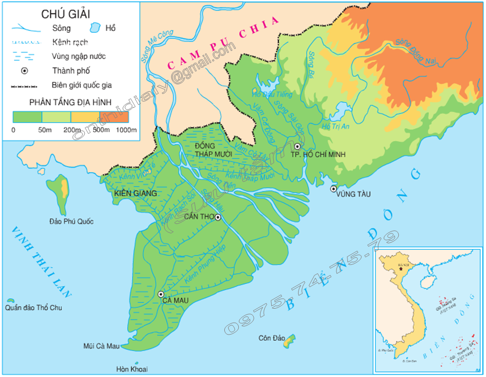 Bản đồ tự nhiên vùng Nam Bộ